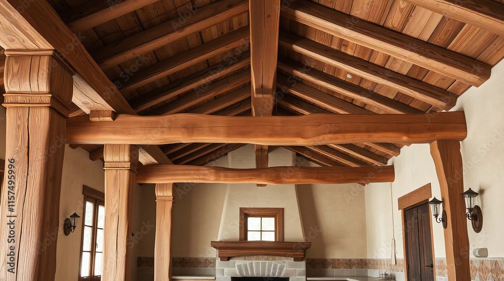 Interior View of Exposed Wood Beam Ceiling and Columns Interior View of Exposed Wood Beam Ceiling and Columns