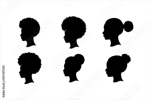 Black Silhouette of African Woman's Head – Curly Hair Profile Design for Creative and Professional Use
