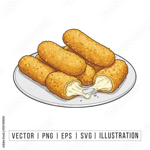 Delicious Crispy Mozzarella Sticks with Marinara Sauce - Vector Illustration
