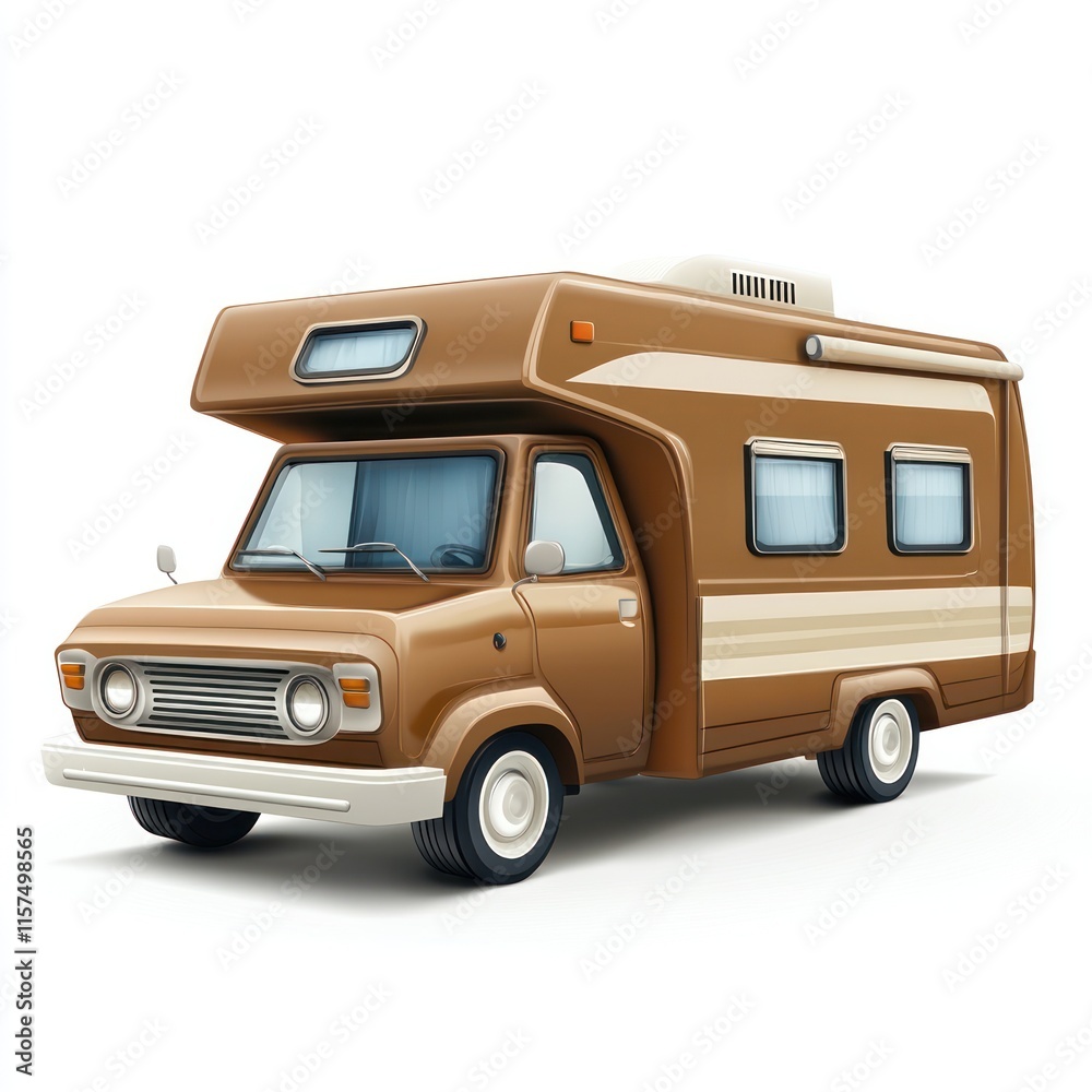 A cute brown camper with a joyful look. vector style art 3d illustration Isolated on White Background A cute brown camper with a joyful look. vector style art 3d illustration Isolated on White Background
