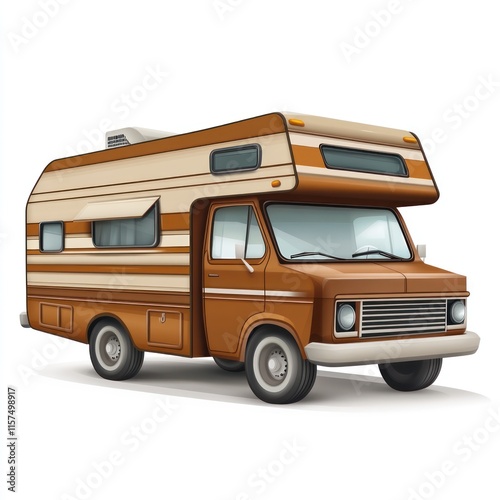 A cute brown camper with a joyful look. vector style art 3d illustration Isolated on White Background 