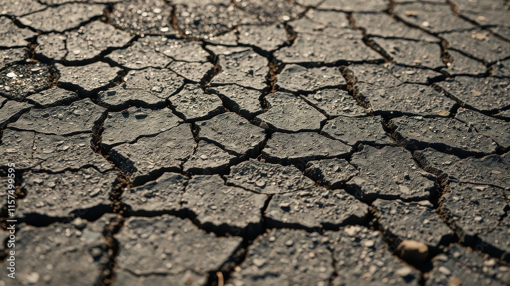 Close-up view of arid cracked earth texture, showing the intricate network of fissures in dry land Close-up view of arid cracked earth texture, showing the intricate network of fissures in dry land