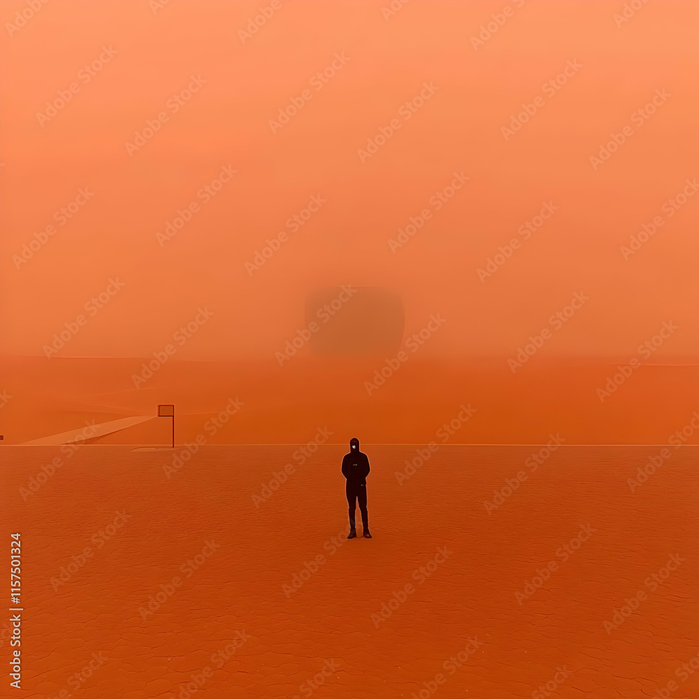 Desert Digital Illustration: Lone Figure in Orange Haze Desert Digital Illustration: Lone Figure in Orange Haze