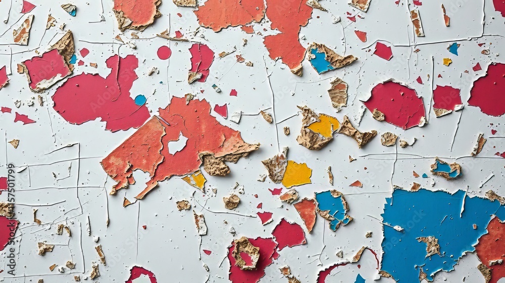 Naklejka premium Painted Iron Texture, Peeling Paint, Bright Colors, Graphic Design, Abstract Art, Metal, Rust, Aged, Textured, 