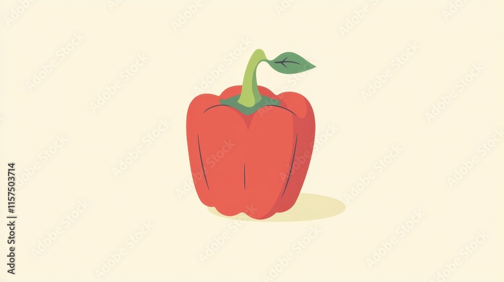 Single Red Bell Pepper Minimalist Illustration Single Red Bell Pepper Minimalist Illustration