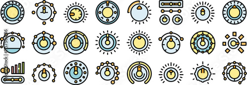 Different types of regulator icons represent adjusting various settings like power, temperature, volume, and other parameters