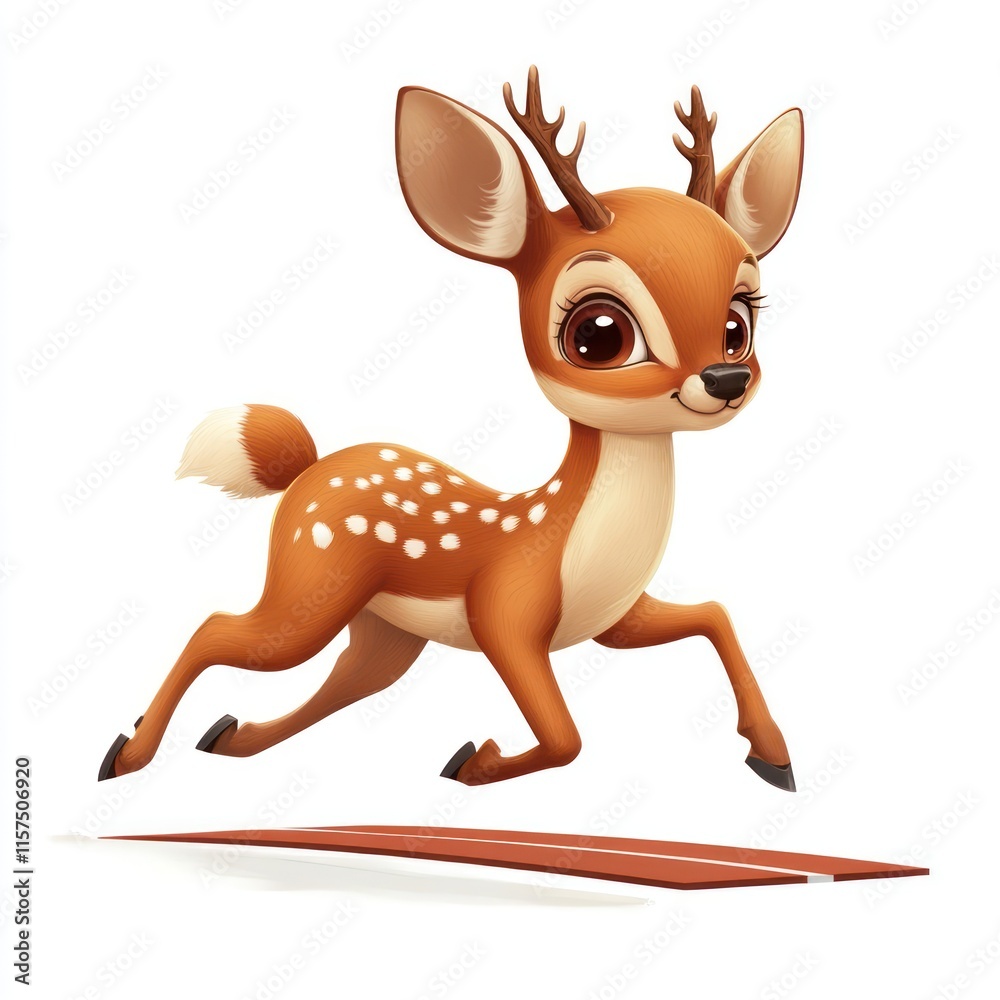 A cute deer doing track and field. vector style art 3d illustration Isolated on White Background A cute deer doing track and field. vector style art 3d illustration Isolated on White Background