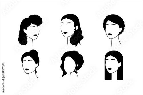 Black Silhouette Profile of Woman – Woman with Curly Hair, Ideal for Logos and Icons