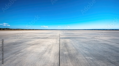 vast, empty concrete expanse stretching into the distance under a serene, cloudless blue sky. photo
