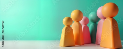 Colorful stylized figures in row. Abstract figures in pastel colors. Simple design. Ideal for brand awareness campaigns. Target audience analysis concept. Demographic insights. Effective consumer photo