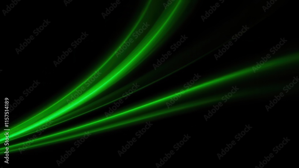 Abstract Green Light Streaks on Black Background, Ideal for Dynamic Designs Abstract Green Light Streaks on Black Background, Ideal for Dynamic Designs