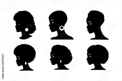 Elegant African Woman Silhouette – Black Profile with Curly Hair, Perfect for Branding and Logos
