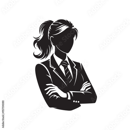 School principal with arms crossed silhouette vector black color design and solid white background 