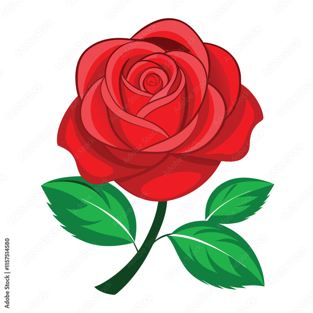 A single red rose with green leaves A single red rose with green leaves