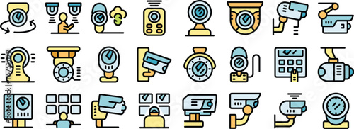 Various cctv camera icons illustrating security and surveillance concepts, ensuring safety and protection