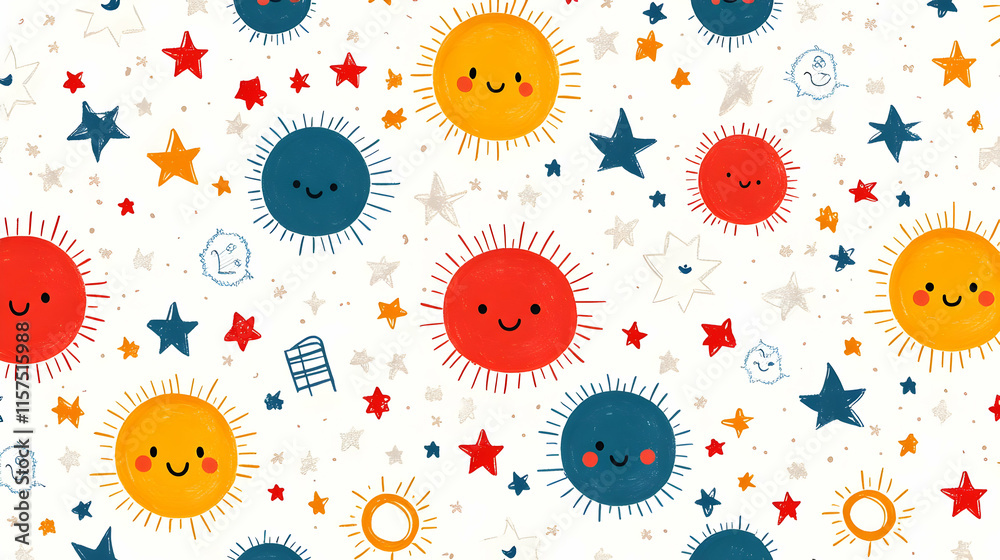 Fototapeta premium Cute Sun and Stars Illustration Background