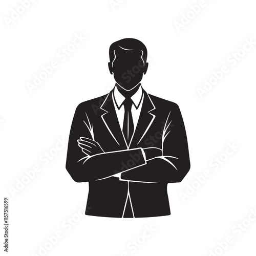 School principal with arms crossed silhouette vector black color design and solid white background 