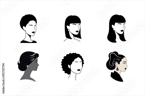 Graceful Profile of Woman – Silhouette with Curly Hair, Perfect for Logo and Branding