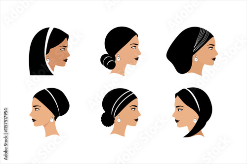 Female Silhouette – Profile of Woman with Curly Hair, Perfect for Custom Graphics