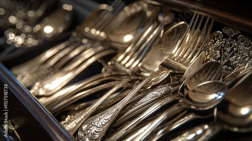 A close-up view of an organized silverware drawer.