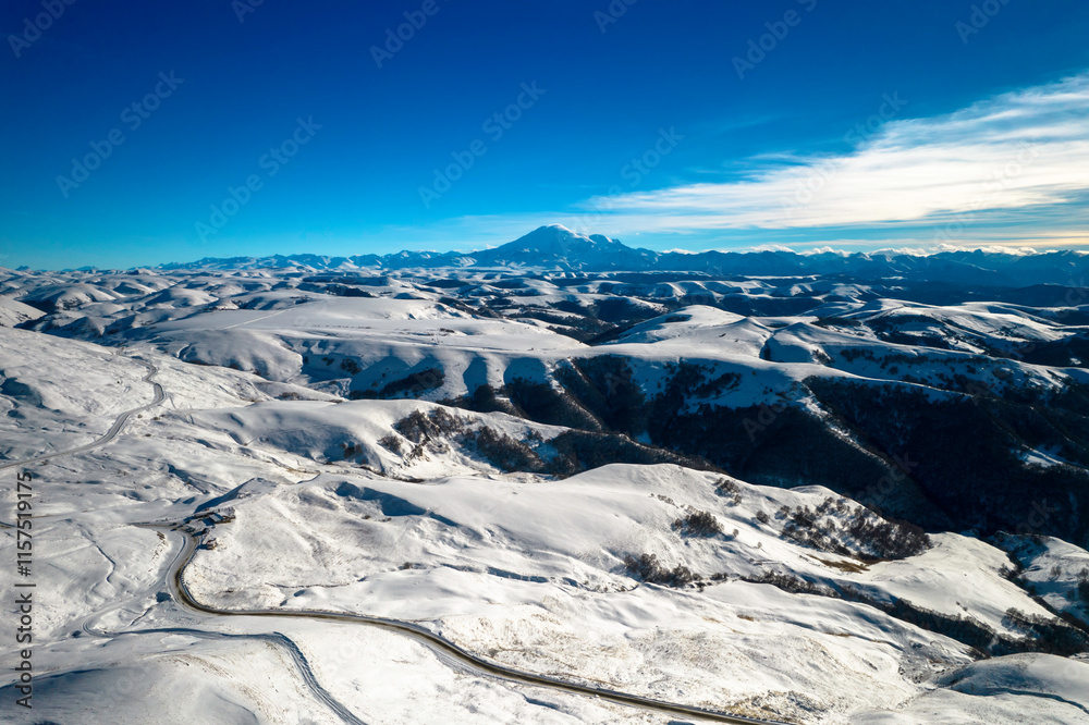 Obraz premium Beautiful aerial view of the mountainous area. Landscape and nature of the North Caucasus