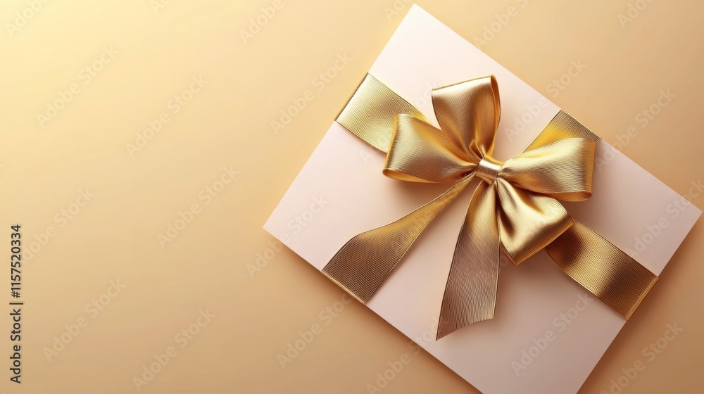 Elegant Gold Bow on Beige Gift Card - Festive Mockup
