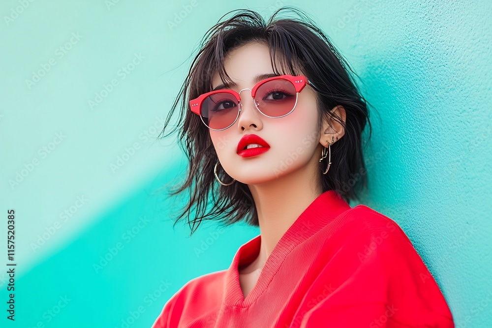Captivating Urban Fashion Model Portrait in Vivid Red Outfit