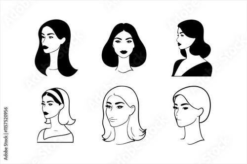 Curly Hair Woman Silhouette – Black Profile, Elegant Art for Branding and Creative Projects