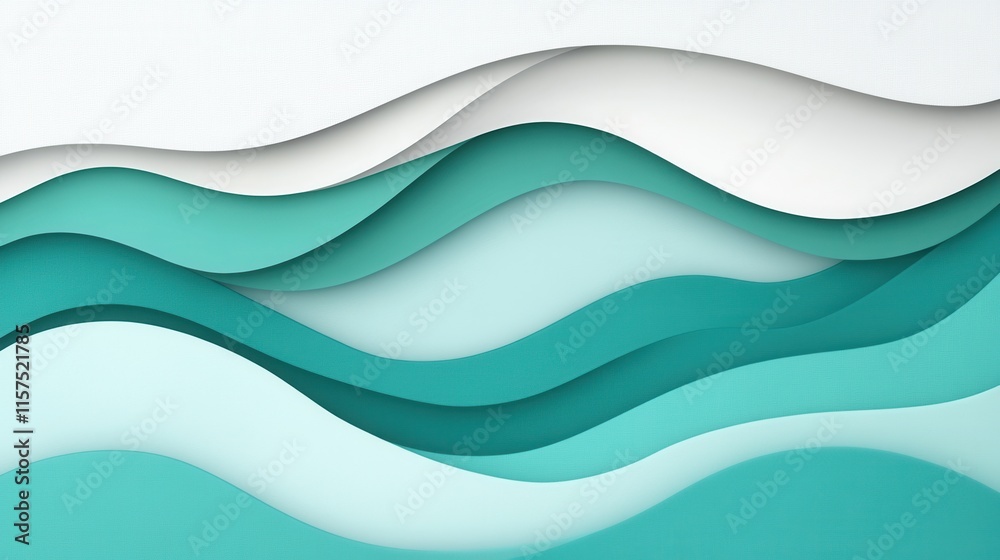 Obraz premium Abstract Wave Pattern with Soft Turquoise and White Curves on Background