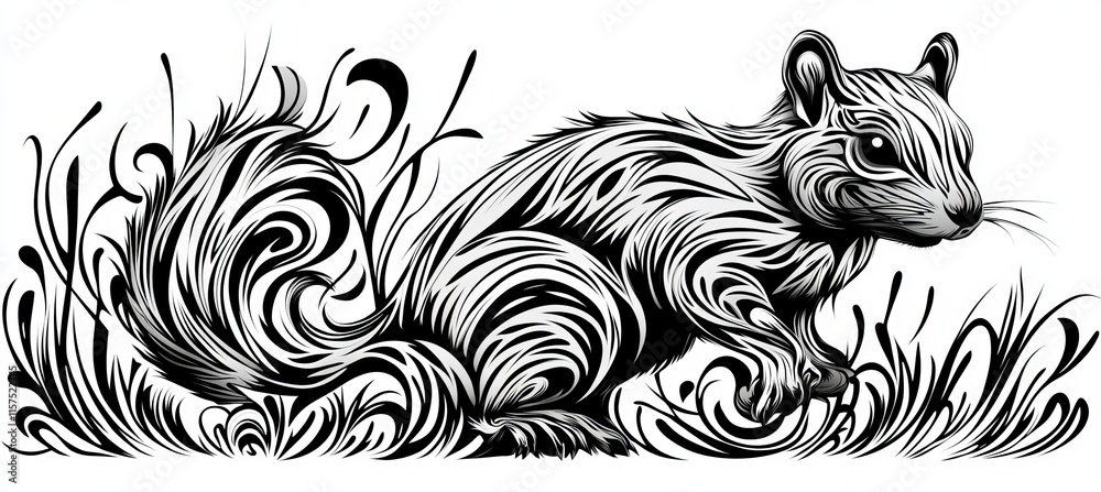 Intricate Black And White Vector Illustration Of A Squirrel For Adult Coloring Book, Tattoo Design Intricate Black And White Vector Illustration Of A Squirrel For Adult Coloring Book, Tattoo Design