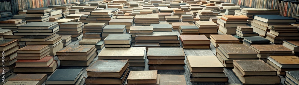 A vast collection of books creating a serene literary landscape. A vast collection of books creating a serene literary landscape.
