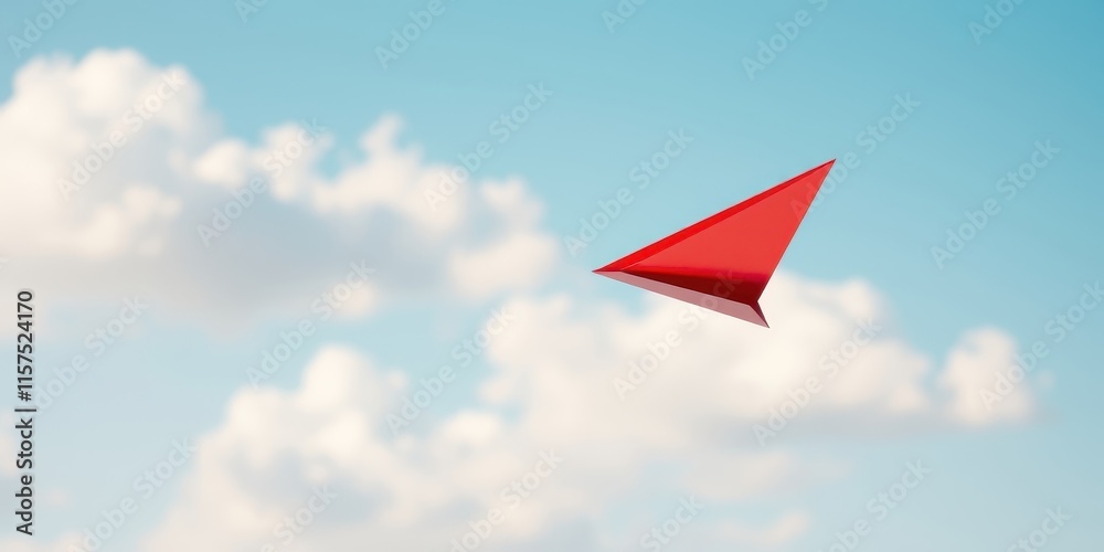 Red paper airplane soaring through a dreamy sky, a symbol of aspiration and limitless potential Red paper airplane soaring through a dreamy sky, a symbol of aspiration and limitless potential