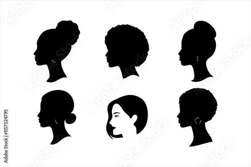 Silhouette of African Female Head – Curly Hair Profile, Perfect for Logo and Icon Design Projects