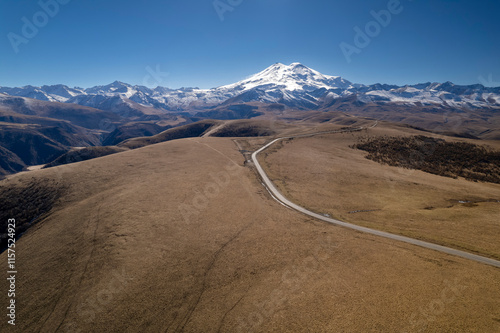 Beautiful view of the snowy peaks of Mount Elbrus. Landscape and nature of the North Caucasus