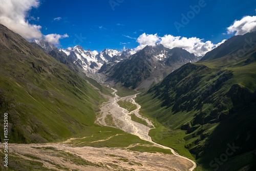 Beautiful aerial view of the mountain gorge. Landscape and nature of the North Caucasus