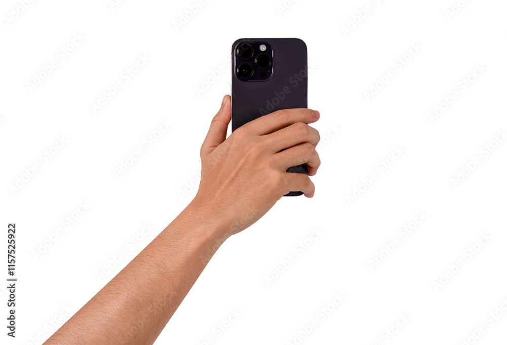 Rear view hand holding smartphone isolated. Business, Finance and Technology concept. Premium high quality image. Rear view hand holding smartphone isolated. Business, Finance and Technology concept. Premium high quality image.