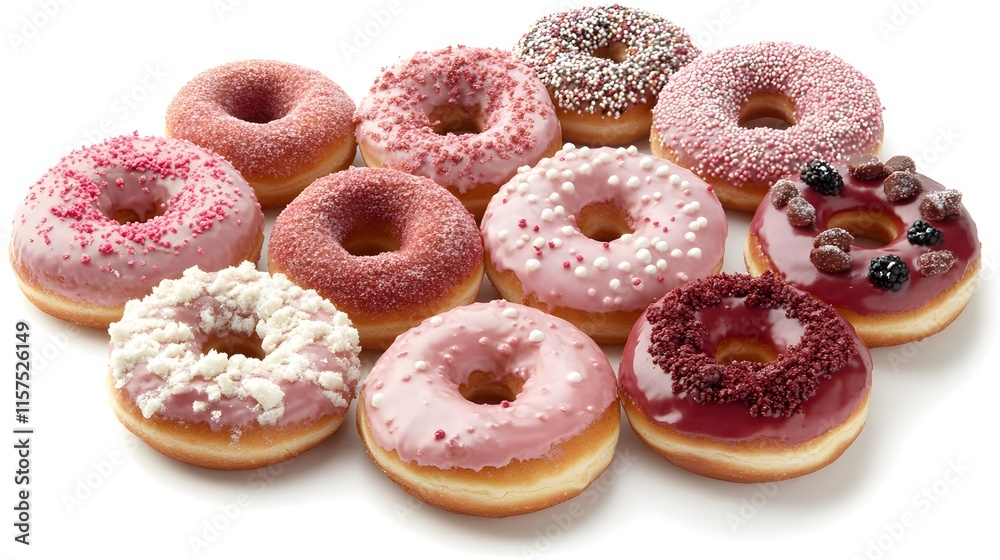 A Collection Of Delicious Pink And Red Donuts A Collection Of Delicious Pink And Red Donuts