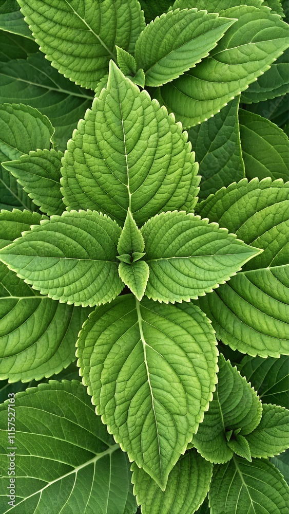 Close-up of vibrant green herbaceous leaves with intricate textures and patterns Close-up of vibrant green herbaceous leaves with intricate textures and patterns