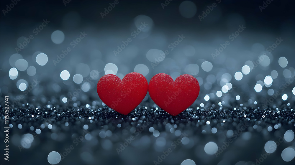Romantic Red Hearts on Glitter Background Illustration Romantic Red Hearts on Glitter Background Illustration