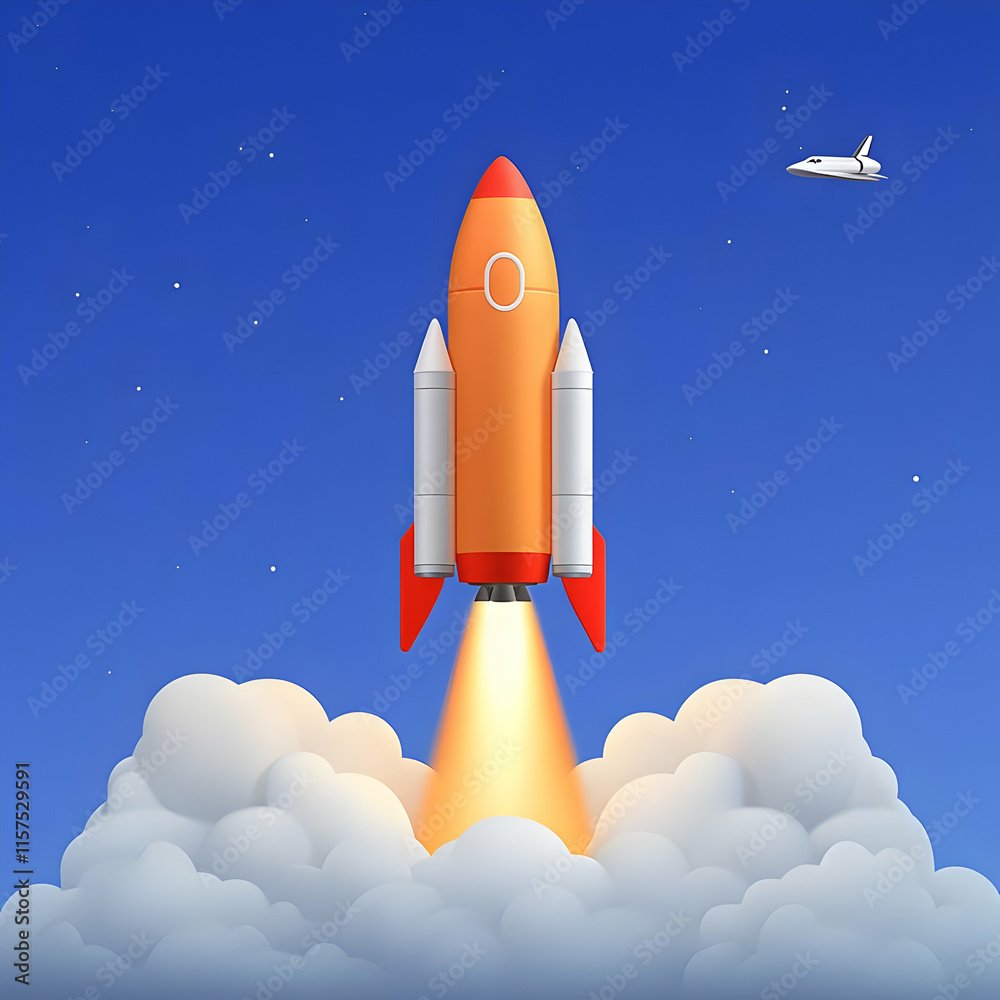 Rocket Launch 3D Illustration Rocket Launch 3D Illustration