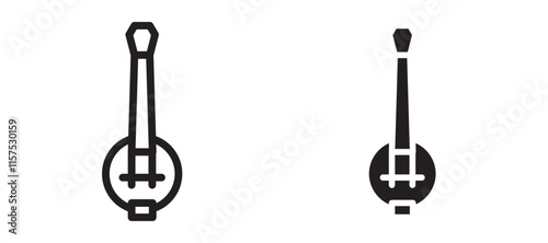 Banjo icons in black line and filled versions