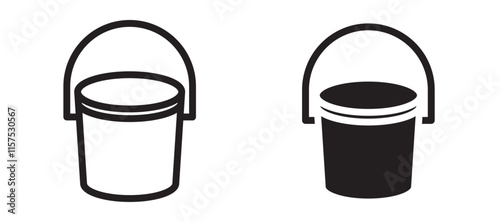 Bucket icons in black line and filled versions