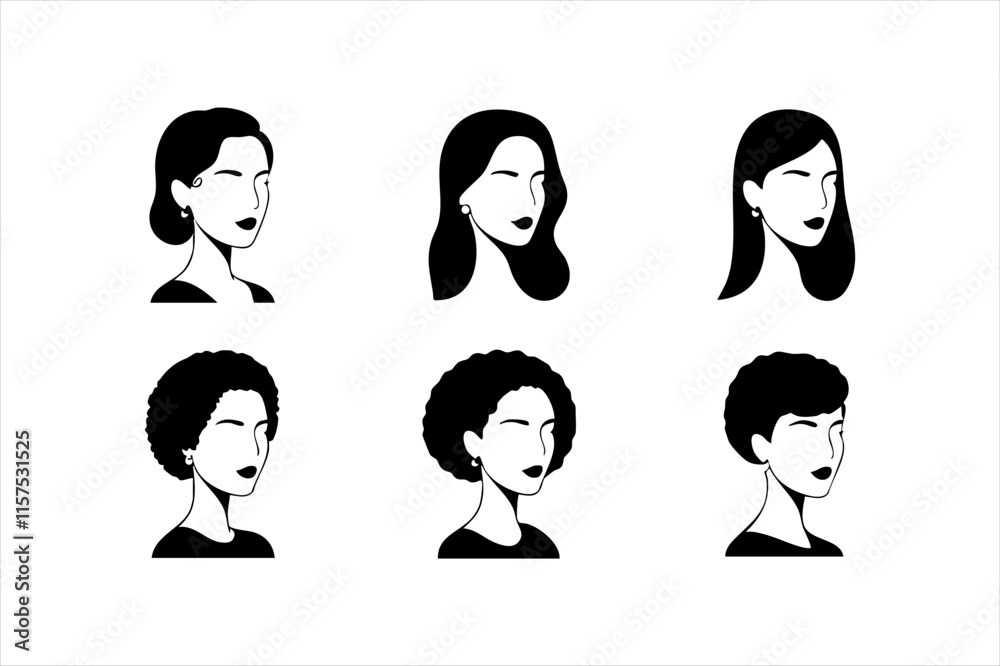 Vector Silhouette of Woman – Graceful Head Profile with Curly Hair, Great for Branding Vector Silhouette of Woman – Graceful Head Profile with Curly Hair, Great for Branding