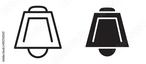 Cowbell icons in black line and filled versions