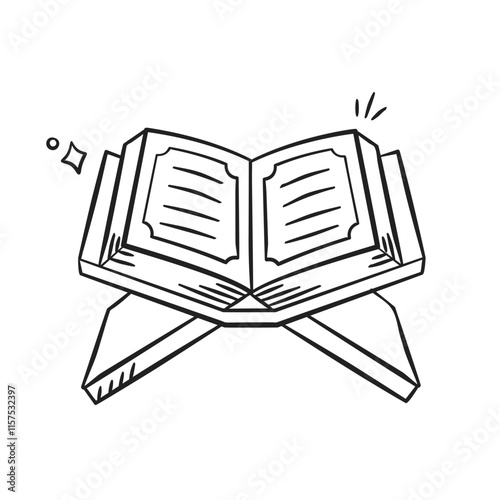 Ramadan activity hand drawn illustration. Islamic doodle vector design elements. Quran, muslim sacred book sketch style outline icon drawing.