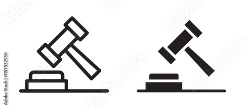 Gavel icons in black line and filled versions