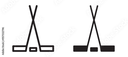 Hockey sticks icons in black line and filled versions