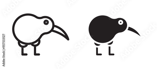 Kiwi bird icons in outline and stroke versions