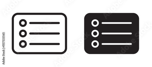 Menu list button icons in black line and filled versions