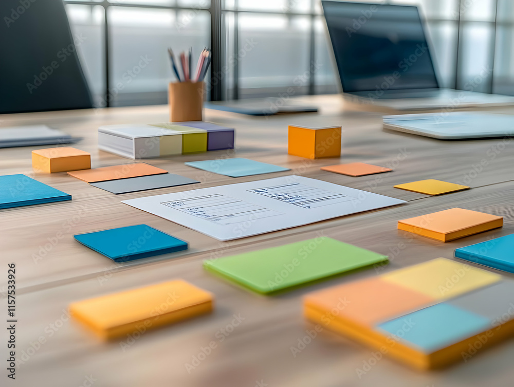 Naklejka premium Colorful Sticky Notes Workspace Illustration